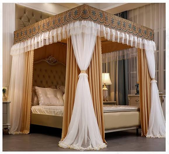 Luxury Heavy Duty 4-Stand Decorative Mosquito Net & Bed Curtain
